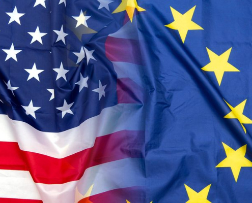us and european union flags togther