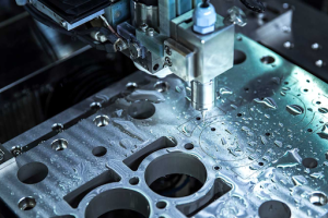 CNC machine making design through a metal