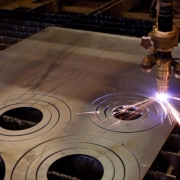 A laser cutting machine operating on steel