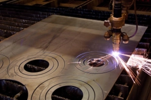 A laser cutting machine operating on steel