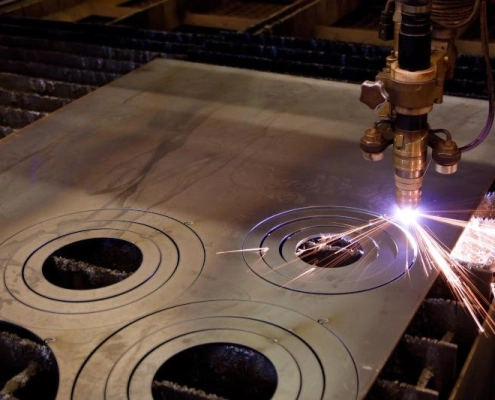 A laser cutting machine operating on steel