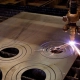A laser cutting machine operating on steel