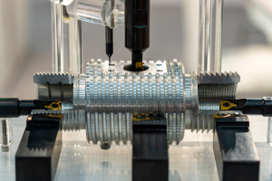 A metal fabrication machine producing a precise metal gear