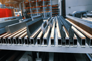 Metal fabrication machine producing industrial parts. 