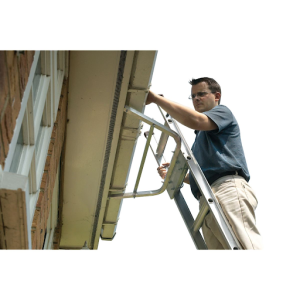 a person working using ladder stand off on a roof