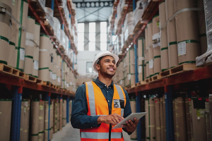 man walking in warehouse