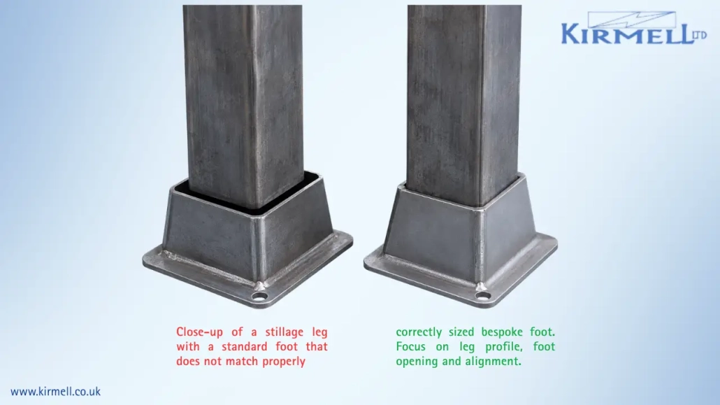 standard-vs-bespoke-steel-stillage-feet-showing-leg-fit-alignment