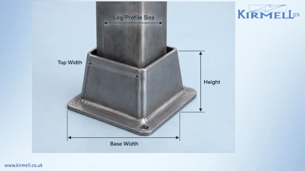 steel-stillage-foot-showing-leg-profile-base-width-height-measurements