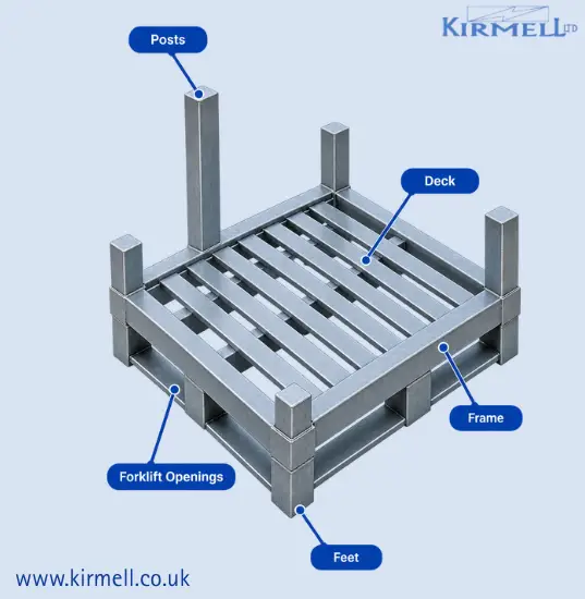 steel-pallet-components-deck-frame-posts-feet-forklift-openings