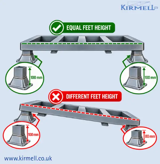 equal-and-different-height-steel-pallet-feet-comparison