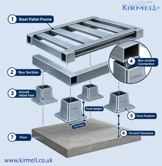 steel-pallet-feet-components-box-section-connections-ground-clearance