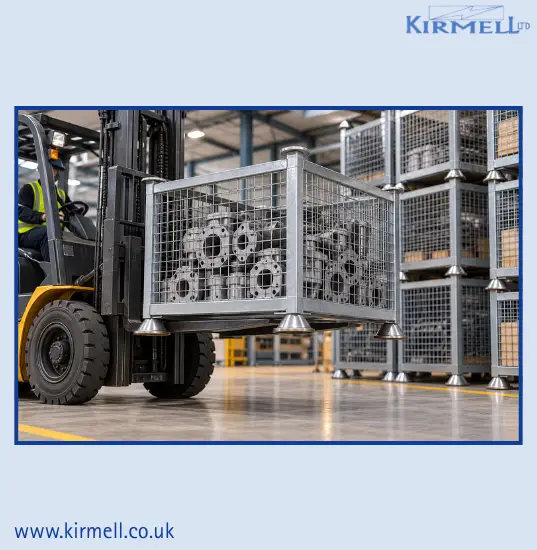 forklift-transporting-steel-pallet-cage-with-machinery-components-and-pallet-feet