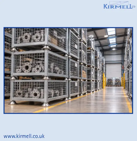 stackable-steel-pallet-cages-stored-in-organised-warehouse-aisles